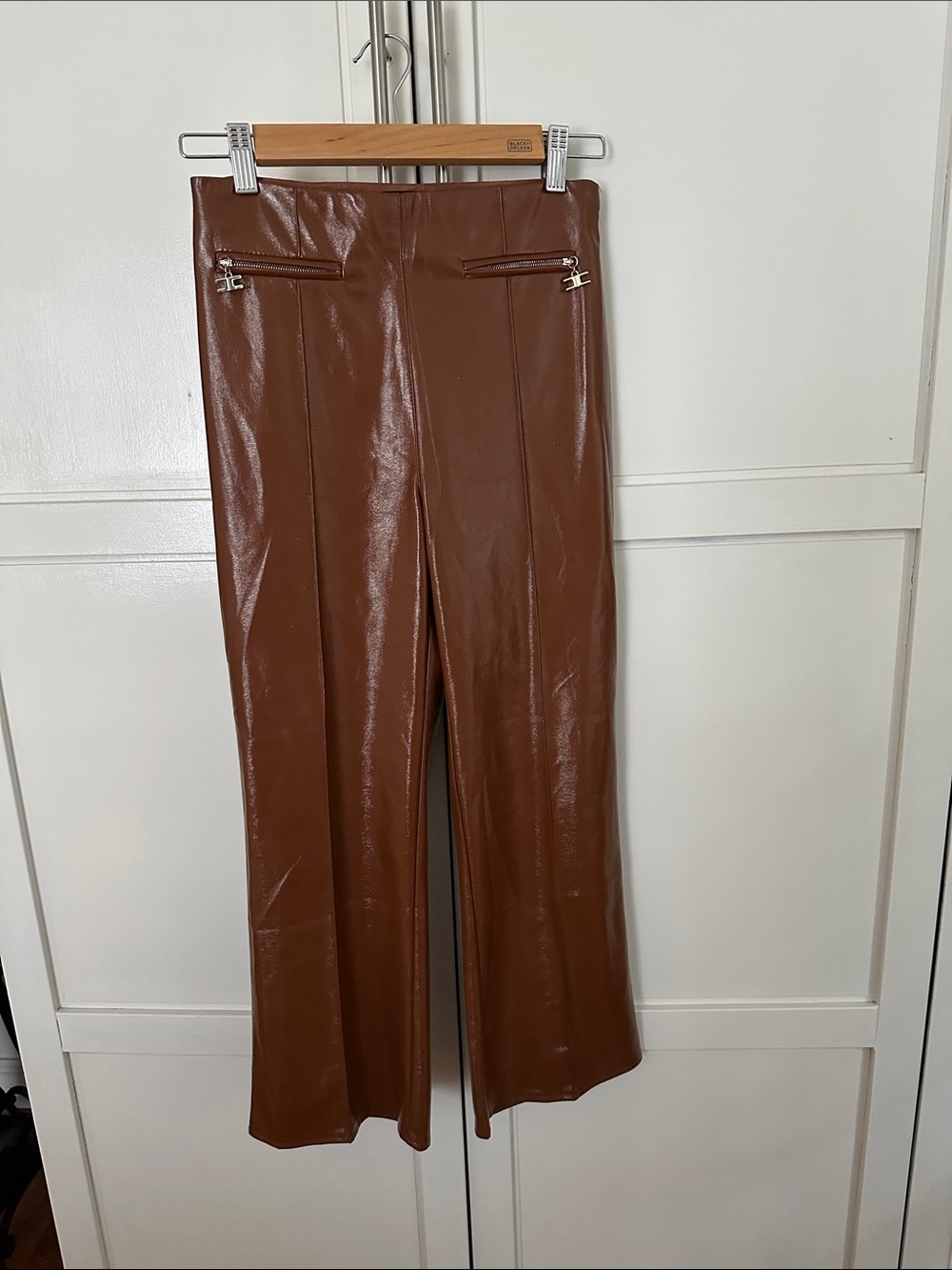 Elisabetta Franchi Faux Leather Wide-Leg Pants in Brown Italy size 40